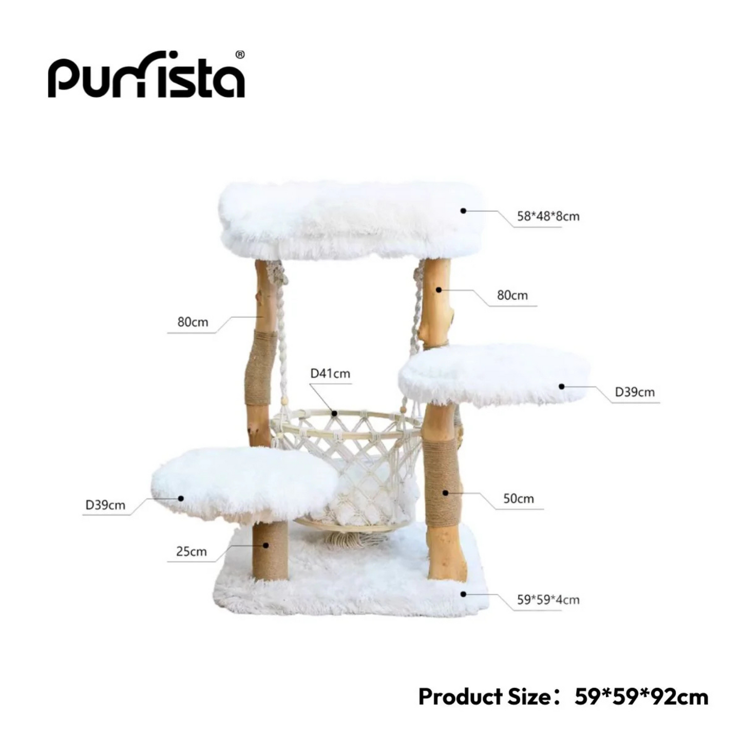 Purrista Natural Wood Hammock Cat Tree - 3 Level - {{product.type}} - PawPawUp