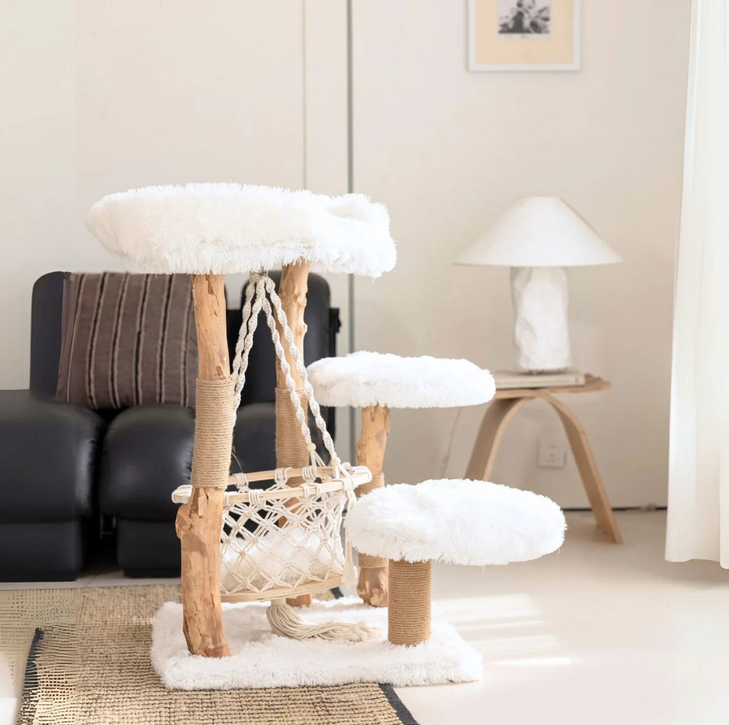 Purrista Natural Wood Hammock Cat Tree - 3 Level - {{product.type}} - PawPawUp