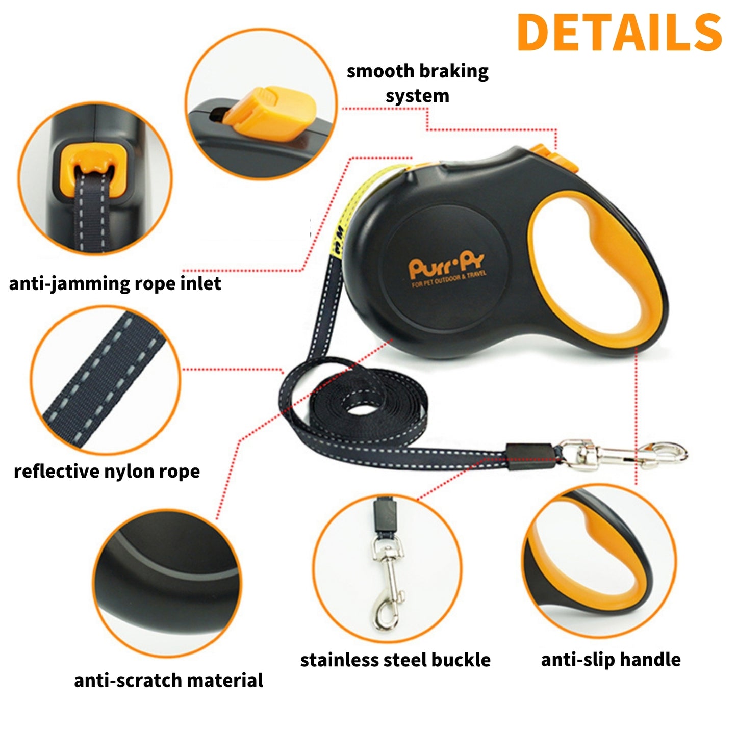 Purrpy Retractable Dog Leash - Reflective and Durable - {{product.type}} - PawPawUp