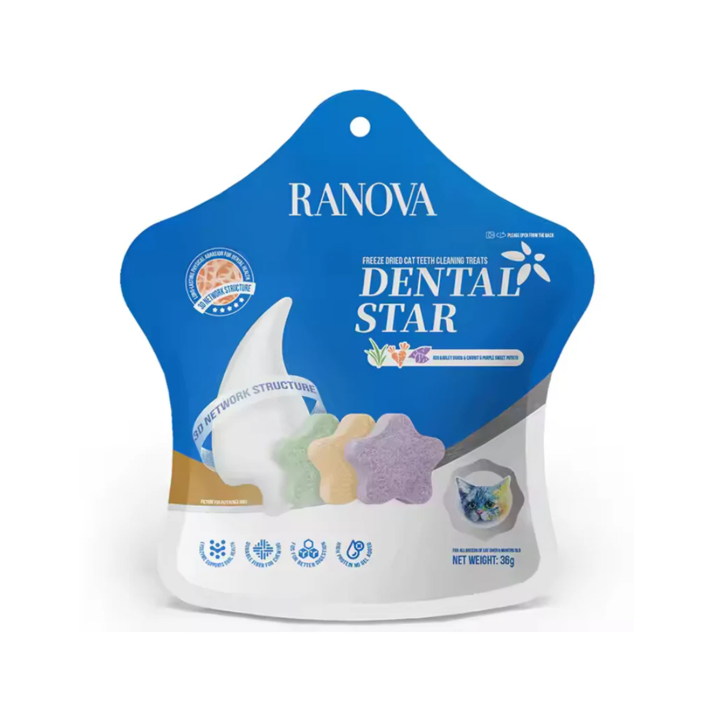RANOVA Freeze Dried Cat Teeth Cleaning Treats - Dental Star 36g - {{product.type}} - PawPawUp
