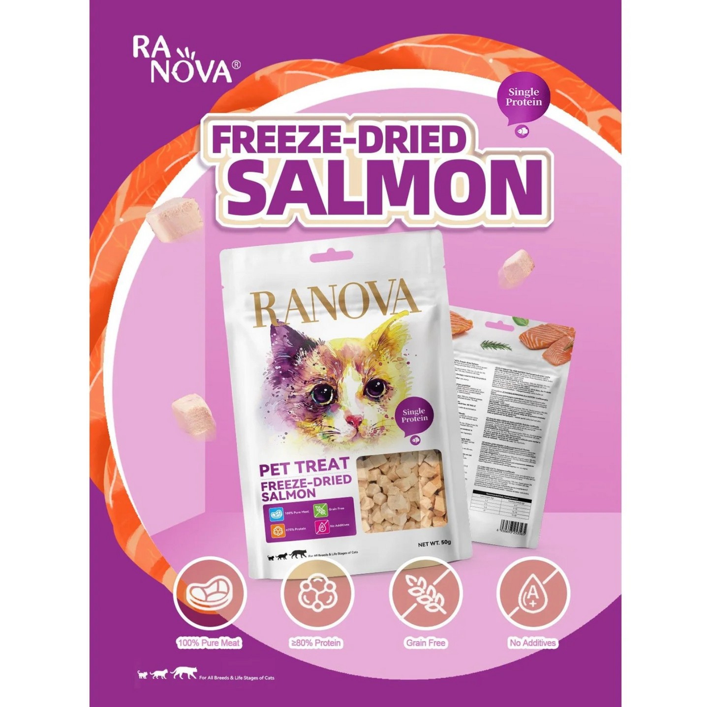 Ranova Freeze-Dried Salmon Cat Treats 50g - {{product.type}} - PawPawUp