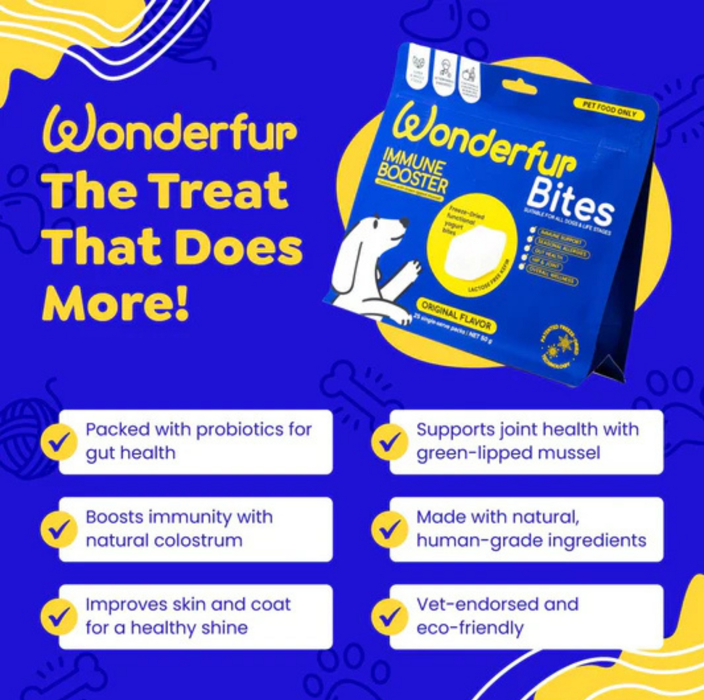 Wonderfur Bites Immune Booster for Dogs - Freeze-Dried Functional Yogurt Bites - {{product.type}} - PawPawUp