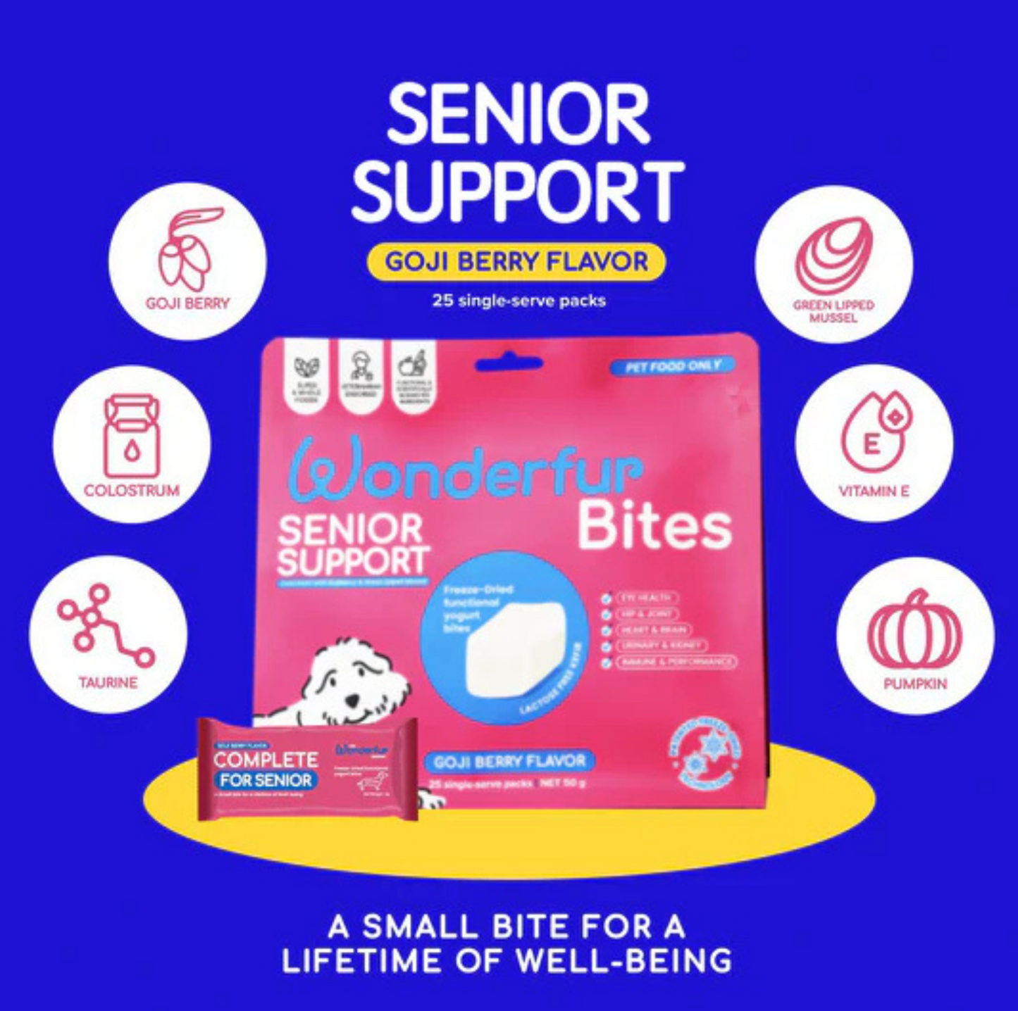 Wonderfur Bites Senior Support for Dogs - Freeze-Dried Functional Yogurt Bites - {{product.type}} - PawPawUp