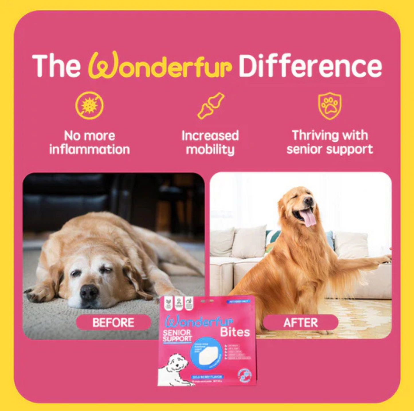 Wonderfur Bites Senior Support for Dogs - Freeze-Dried Functional Yogurt Bites - {{product.type}} - PawPawUp