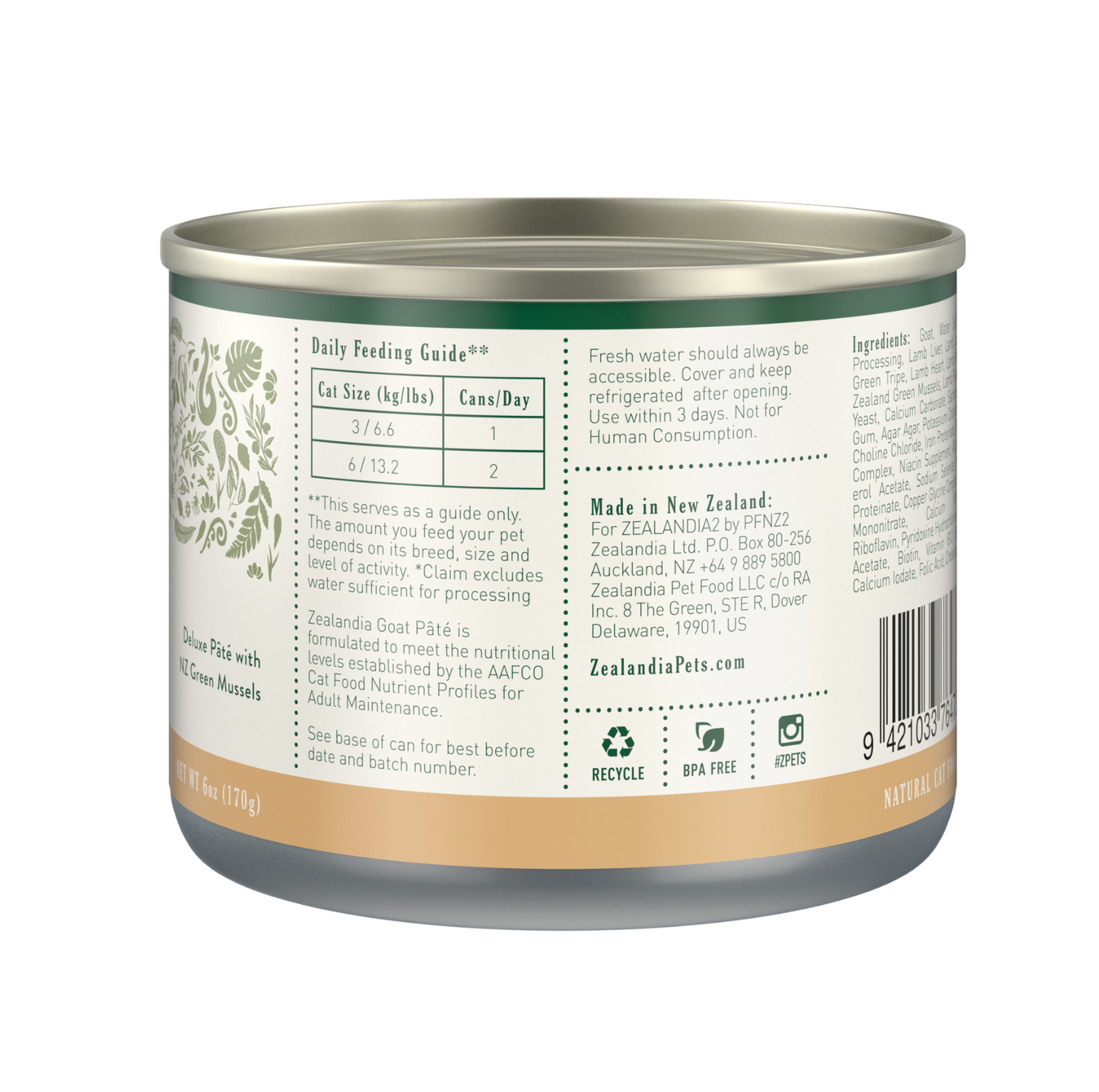 Zealandia Grain Free Goat Pate Adult Cat Wet Food 170g - {{product.type}} - PawPawUp