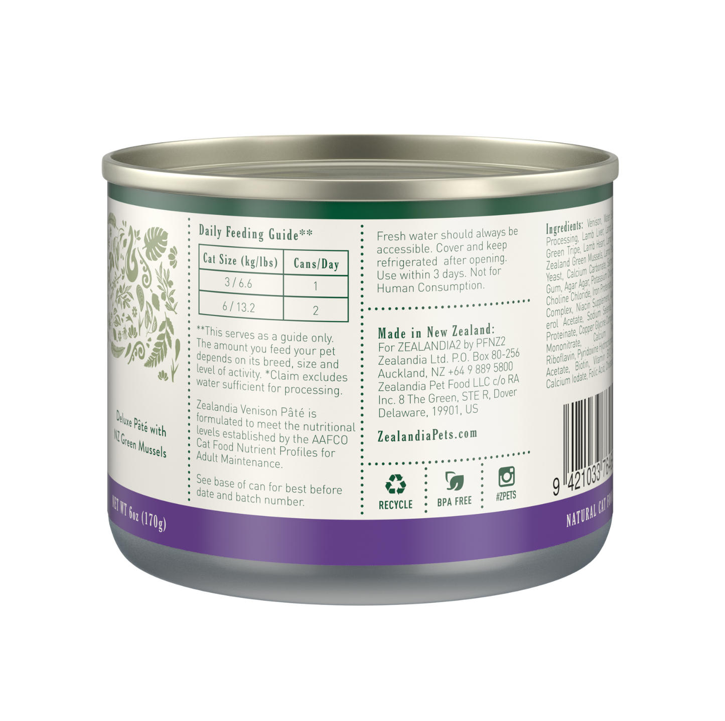 Zealandia Grain Free Venison Pate Adult Cat Wet Food 170g - {{product.type}} - PawPawUp