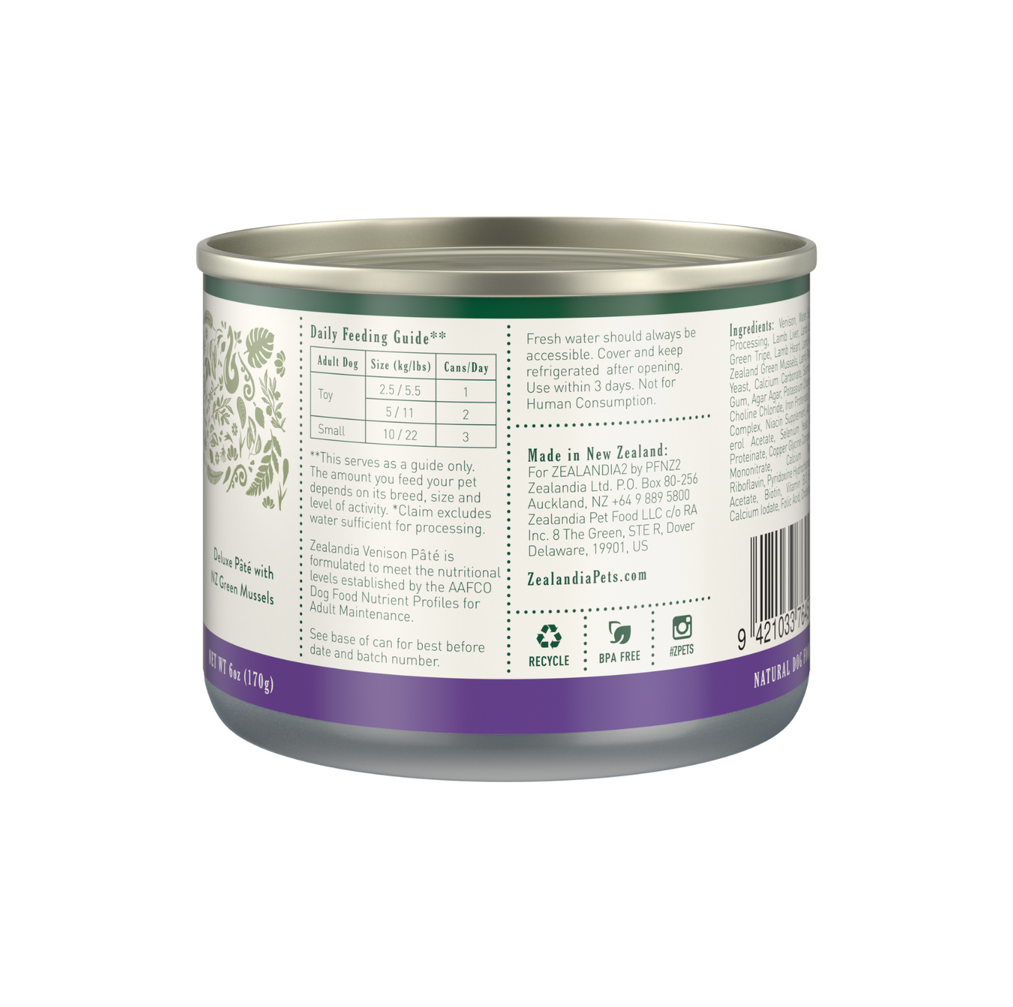 Zealandia Grain Free Venison Pate Adult Dog Wet Food 170g - {{product.type}} - PawPawUp