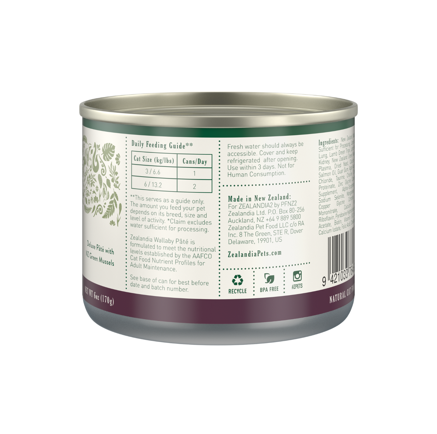 Zealandia Grain Free Wallaby Pate Adult Cat Wet Food 170g - {{product.type}} - PawPawUp