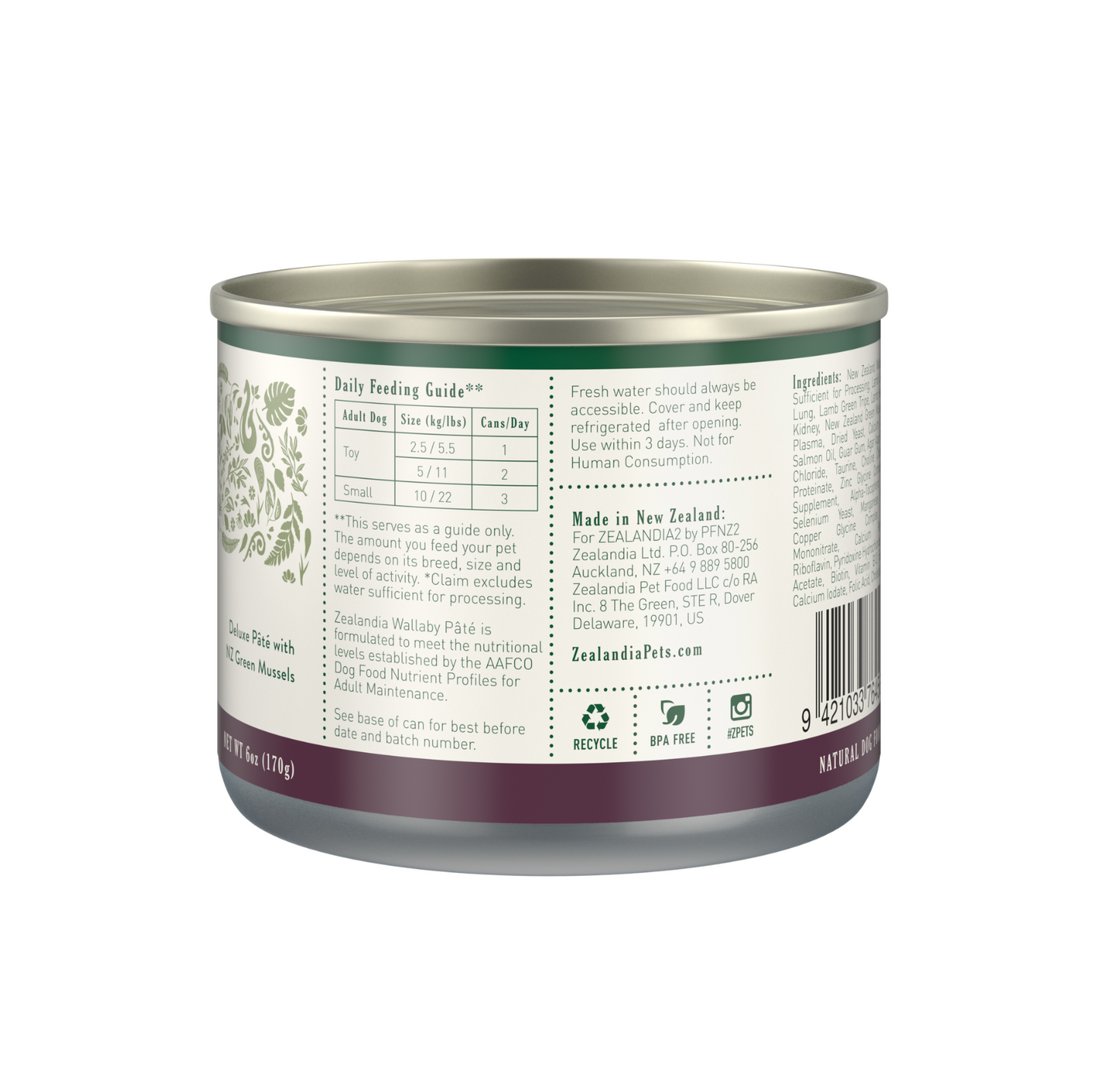 Zealandia Grain Free Wallaby Pate Adult Dog Wet Food 170g - {{product.type}} - PawPawUp