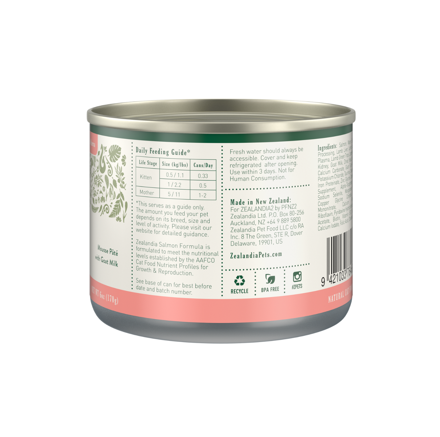 Zealandia Mousse Pate Salmon Kitten & Mama Wet Food 170g - {{product.type}} - PawPawUp