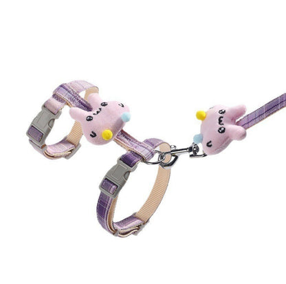 Adjustable H-Strap Harness with Cartoon Plush Decor for Cats