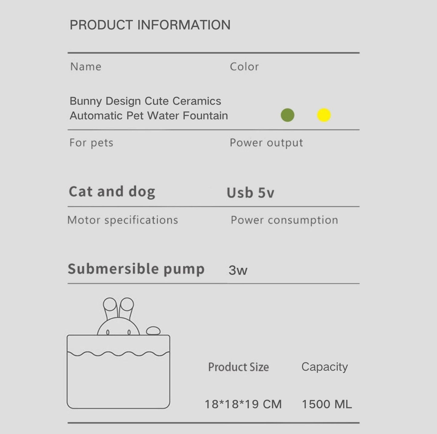 Cute Bunny Ceramics Automatic Pet Water Fountain | 1500ml - {{product.type}} - PawPawUp