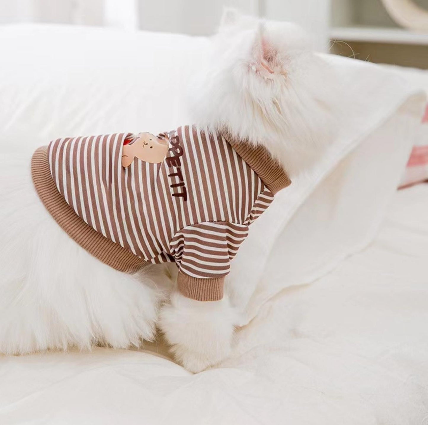 Cartoon Bear Pattern Striped Pet T-Shirt Pet Apparels - {{product.type}} - PawPawUp