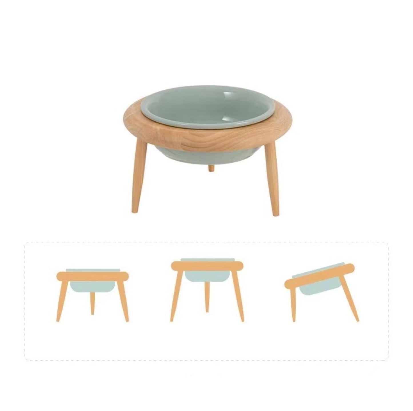Ceramic Height Adjustable Pet Bowl with Wooden Stand | Small Dog and Cat Bowls - {{product.type}} - PawPawUp