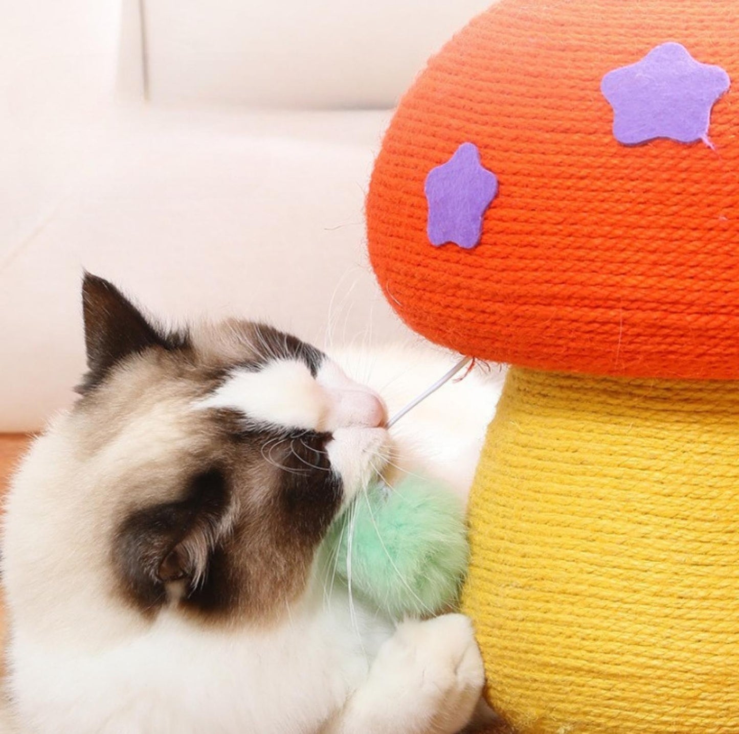 Colourful Mushroom Cat Scratching Post with Dangling Toy - Cat Scratcher - {{product.type}} - PawPawUp