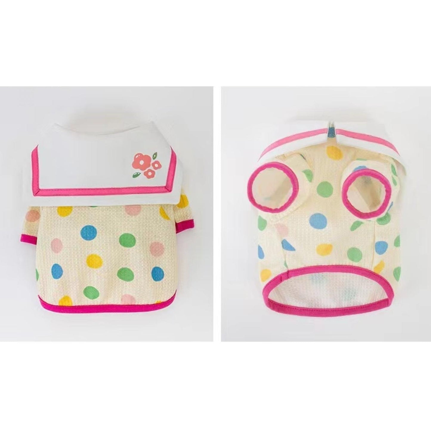 Cute Naval Collar With Colourful Dots Pet Cat T-shirt Pet Apparels - {{product.type}} - PawPawUp
