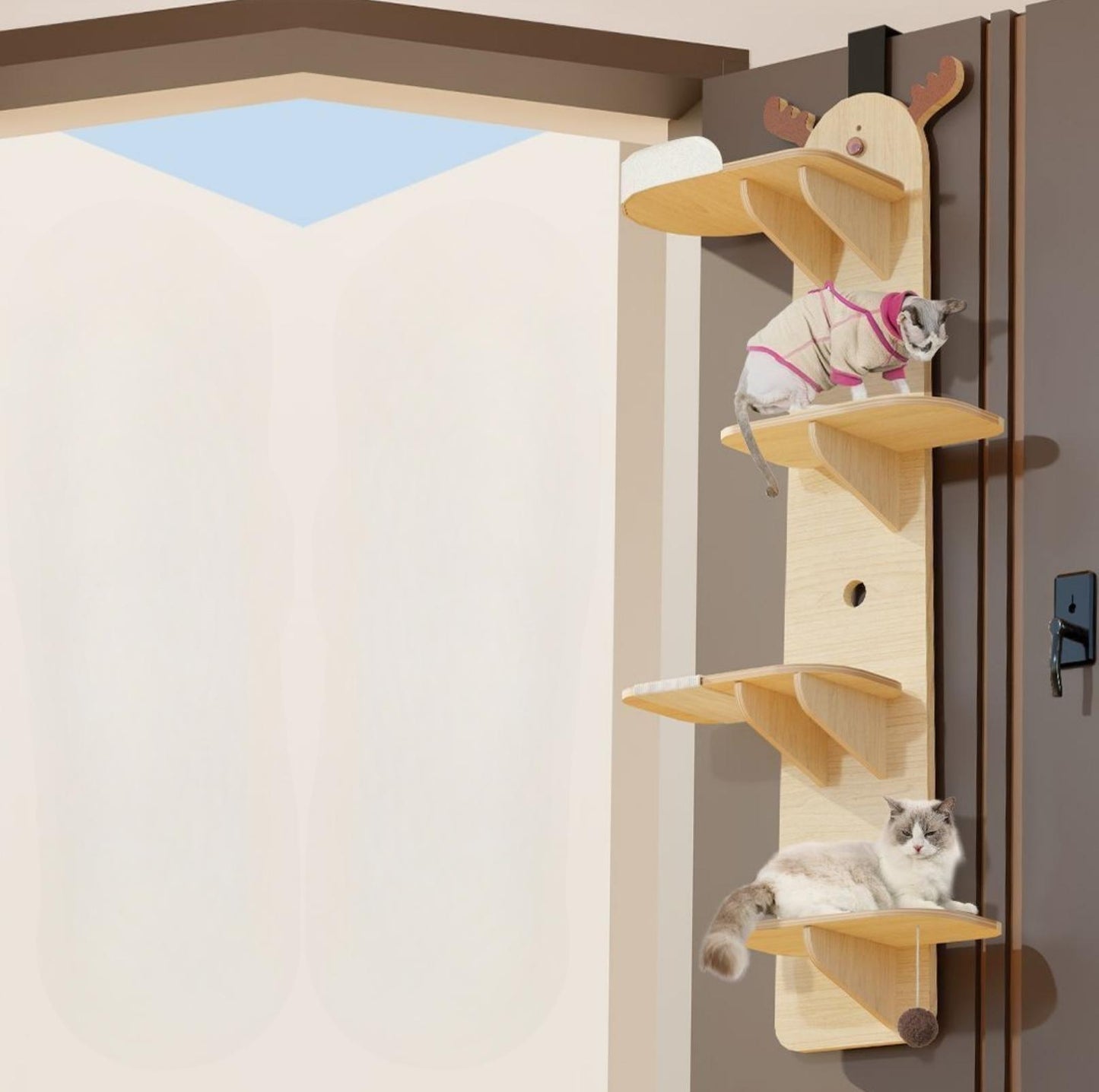 Elk-Shaped Multi-Level Wooden Hanging Cat Tree Cat Toy - {{product.type}} - PawPawUp