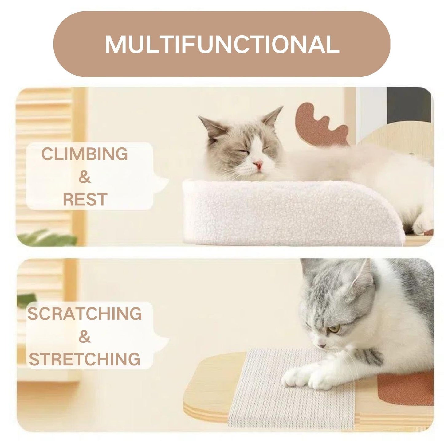 Elk-Shaped Multi-Level Wooden Hanging Cat Tree Cat Toy - {{product.type}} - PawPawUp