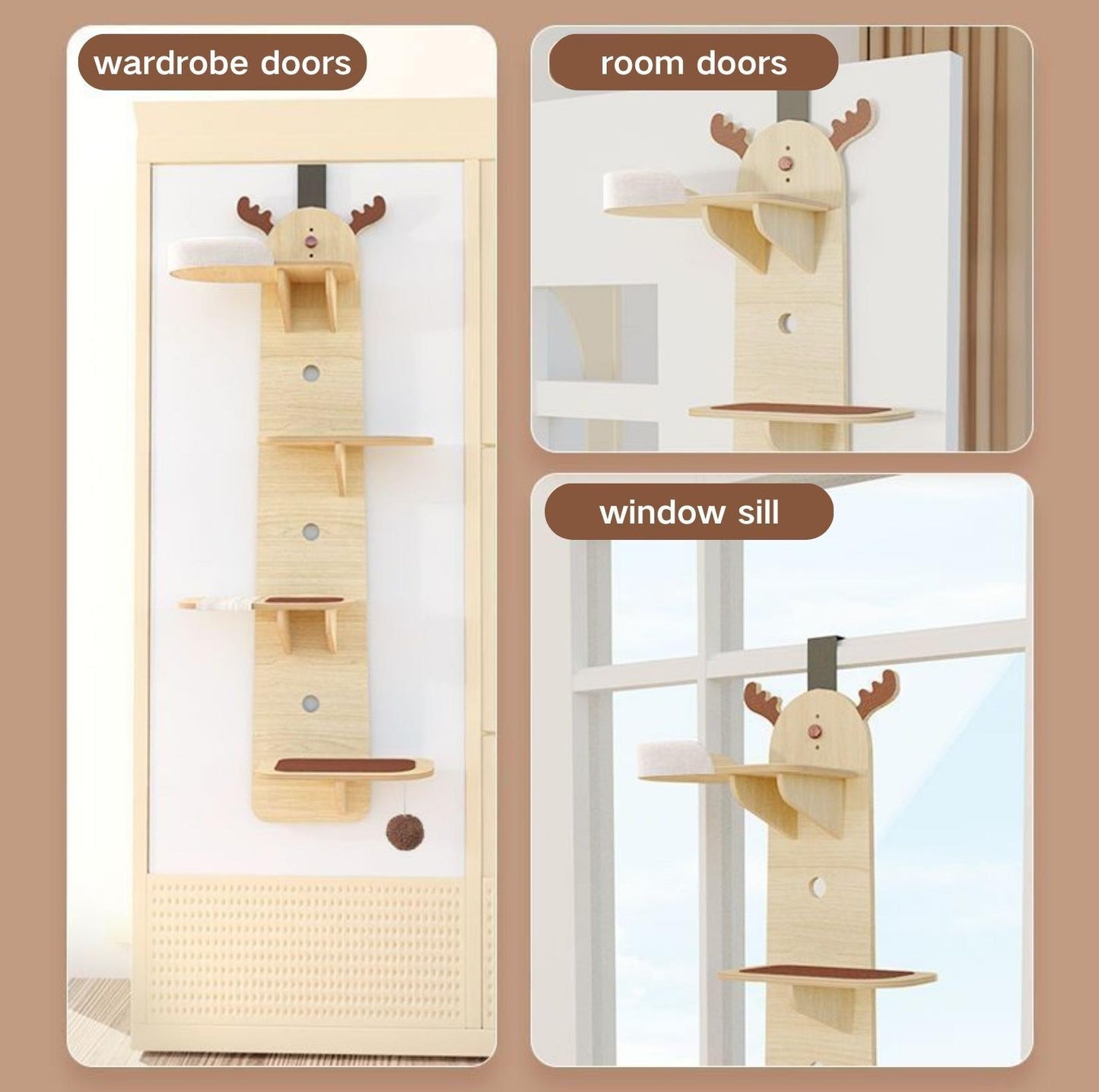 Elk-Shaped Multi-Level Wooden Hanging Cat Tree Cat Toy - {{product.type}} - PawPawUp