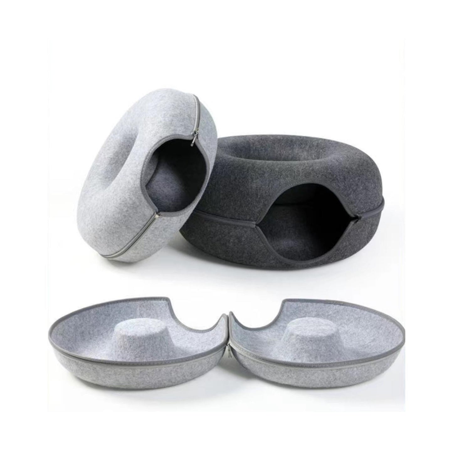 All-Season Donut-Shaped Felt Tunnel Cat Bed - {{product.type}} - PawPawUp
