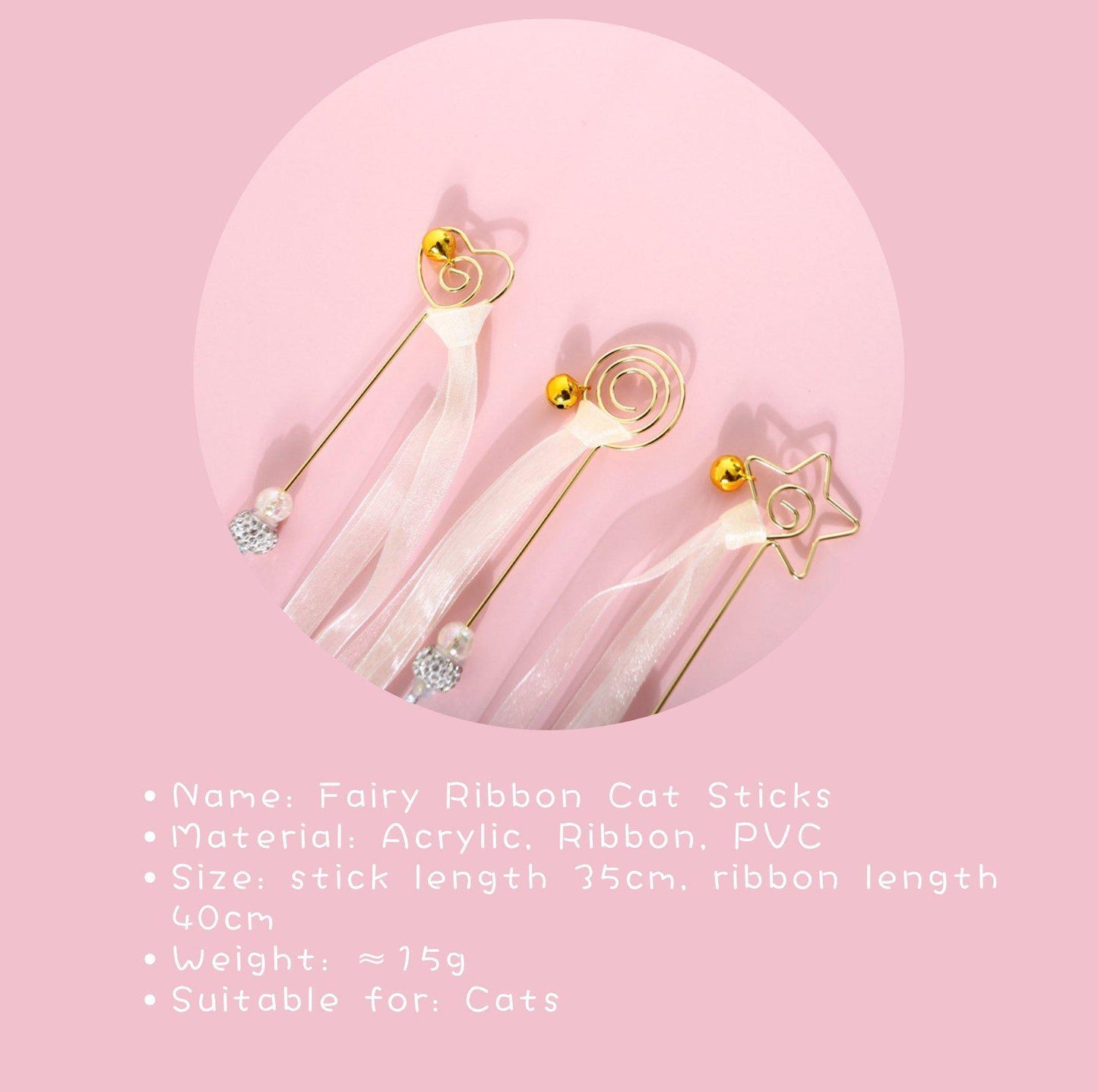 Fairy Ribbon Cat Wand Toy with Bell and Rhinestone - {{product.type}} - PawPawUp