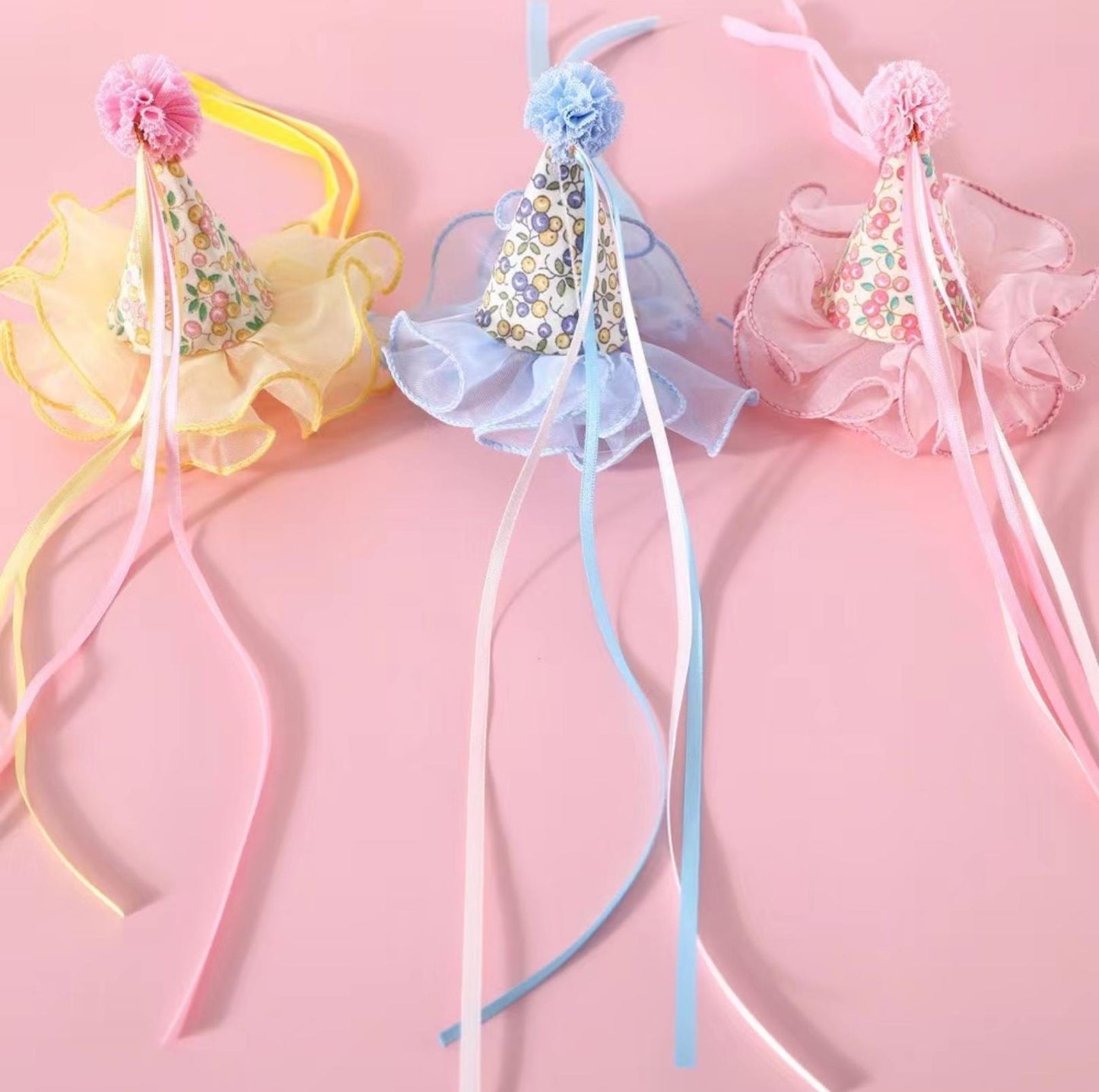 Floral Mesh Lace Accessory Set: Pet Birthday Hat & Bow Tie Combo - {{product.type}} - PawPawUp