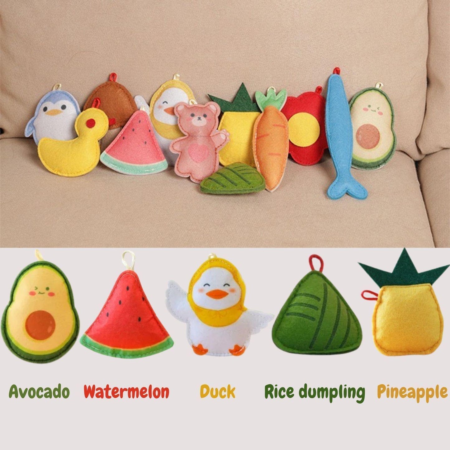 Fruit and Animal Shaped Mint Felt Cat Toy (Cat Stick Charm) - {{product.type}} - PawPawUp