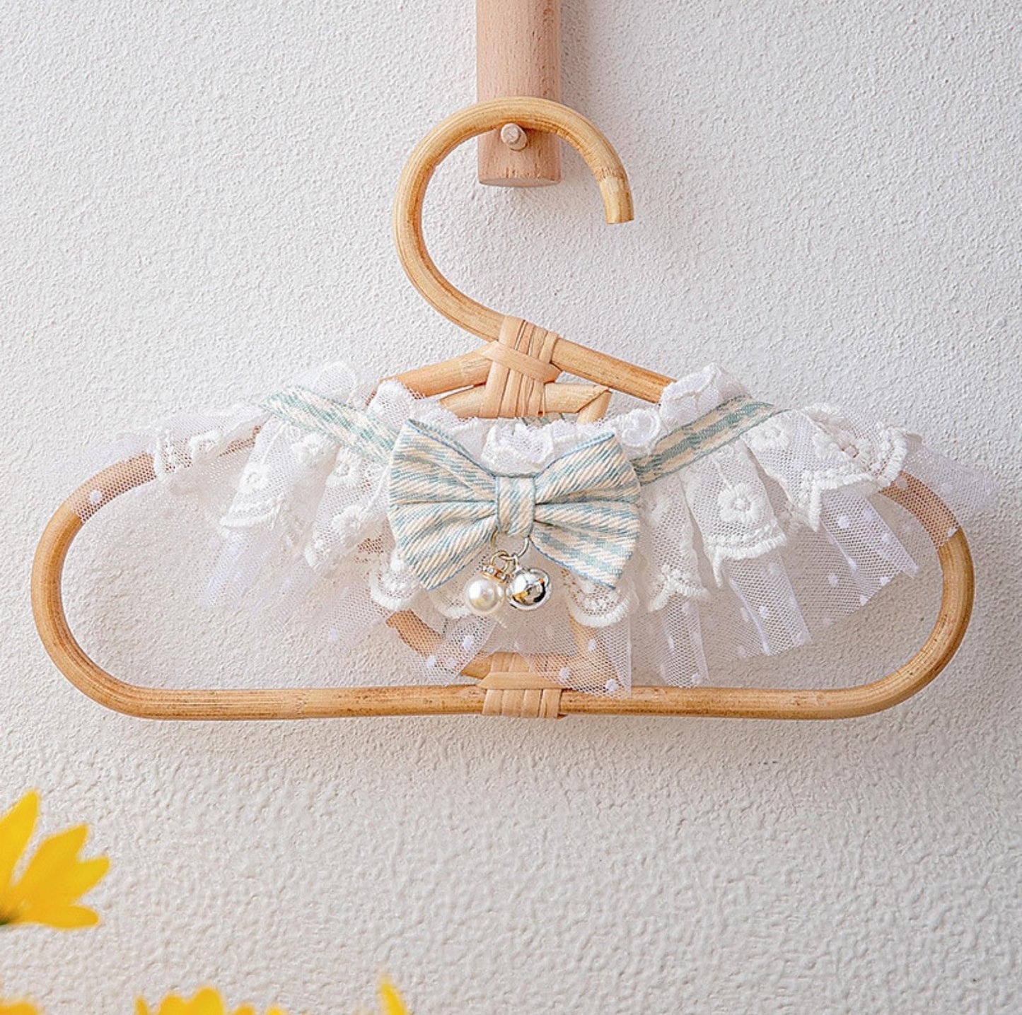 Lace-Decorated Plaid Bowtie Pet Bib with Bell - {{product.type}} - PawPawUp