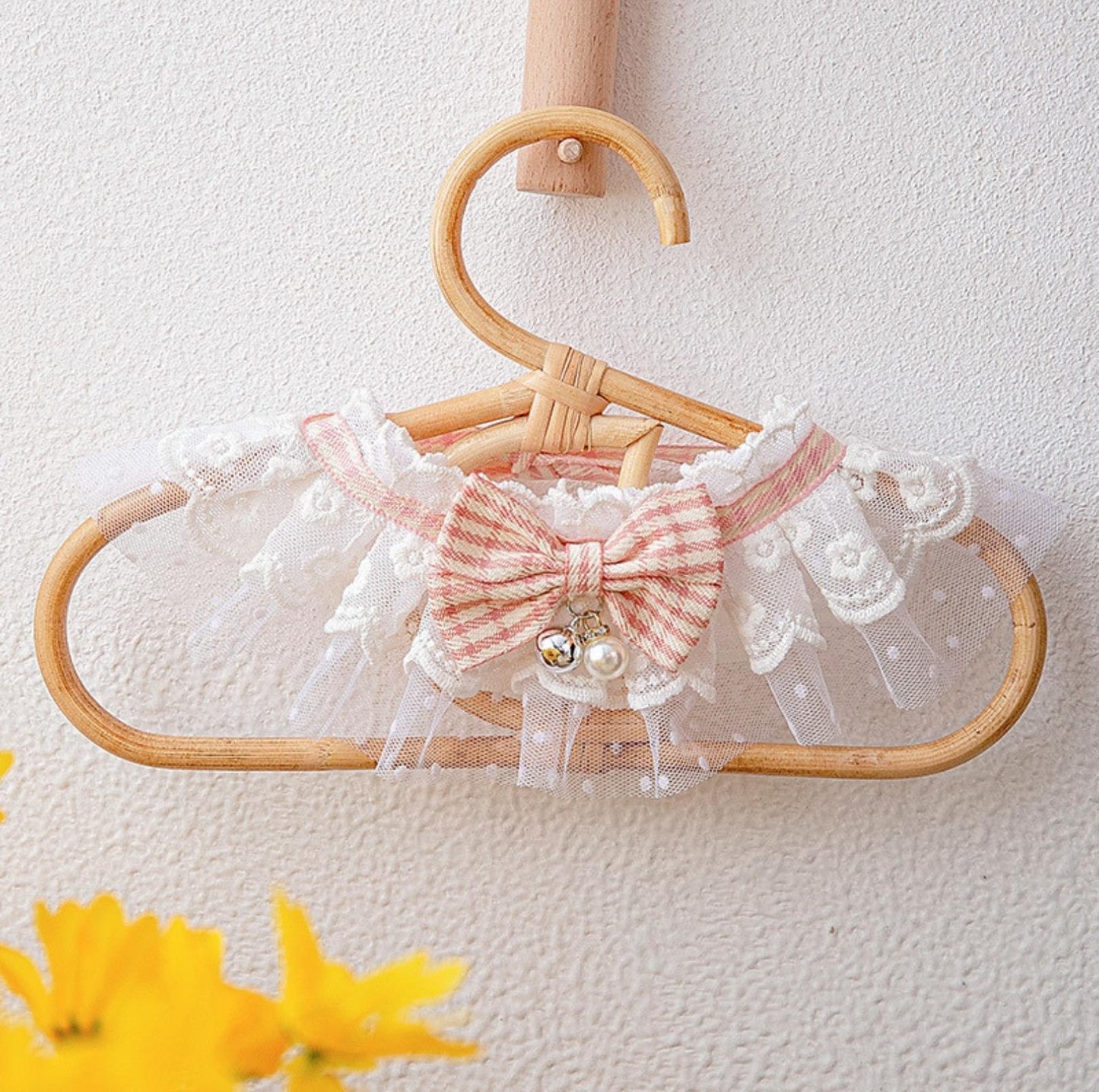 Lace-Decorated Plaid Bowtie Pet Bib with Bell - {{product.type}} - PawPawUp