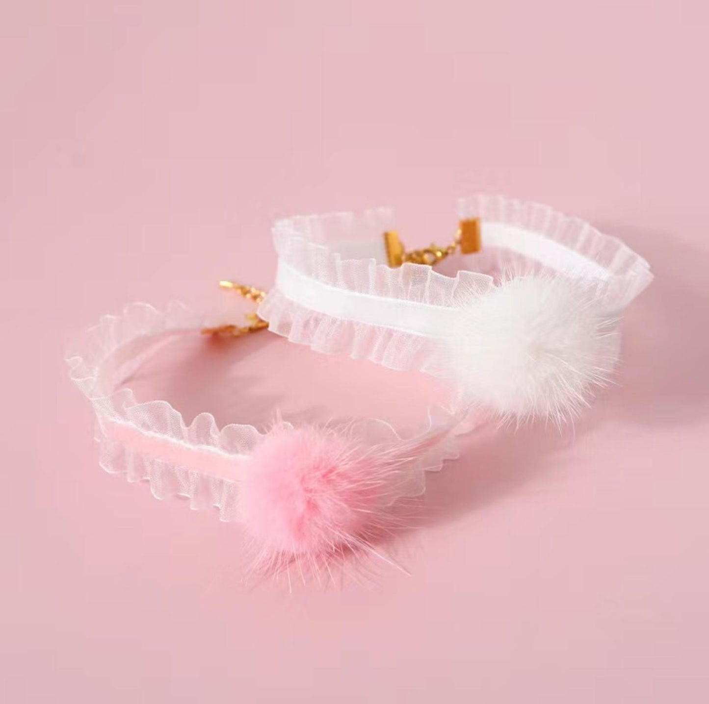 Lace Mink Fur Pompom Pet Necklace - {{product.type}} - PawPawUp
