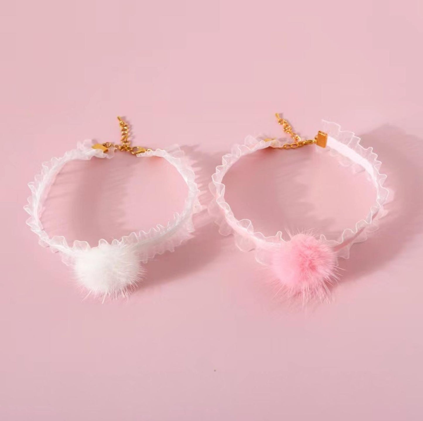 Lace Mink Fur Pompom Pet Necklace - {{product.type}} - PawPawUp