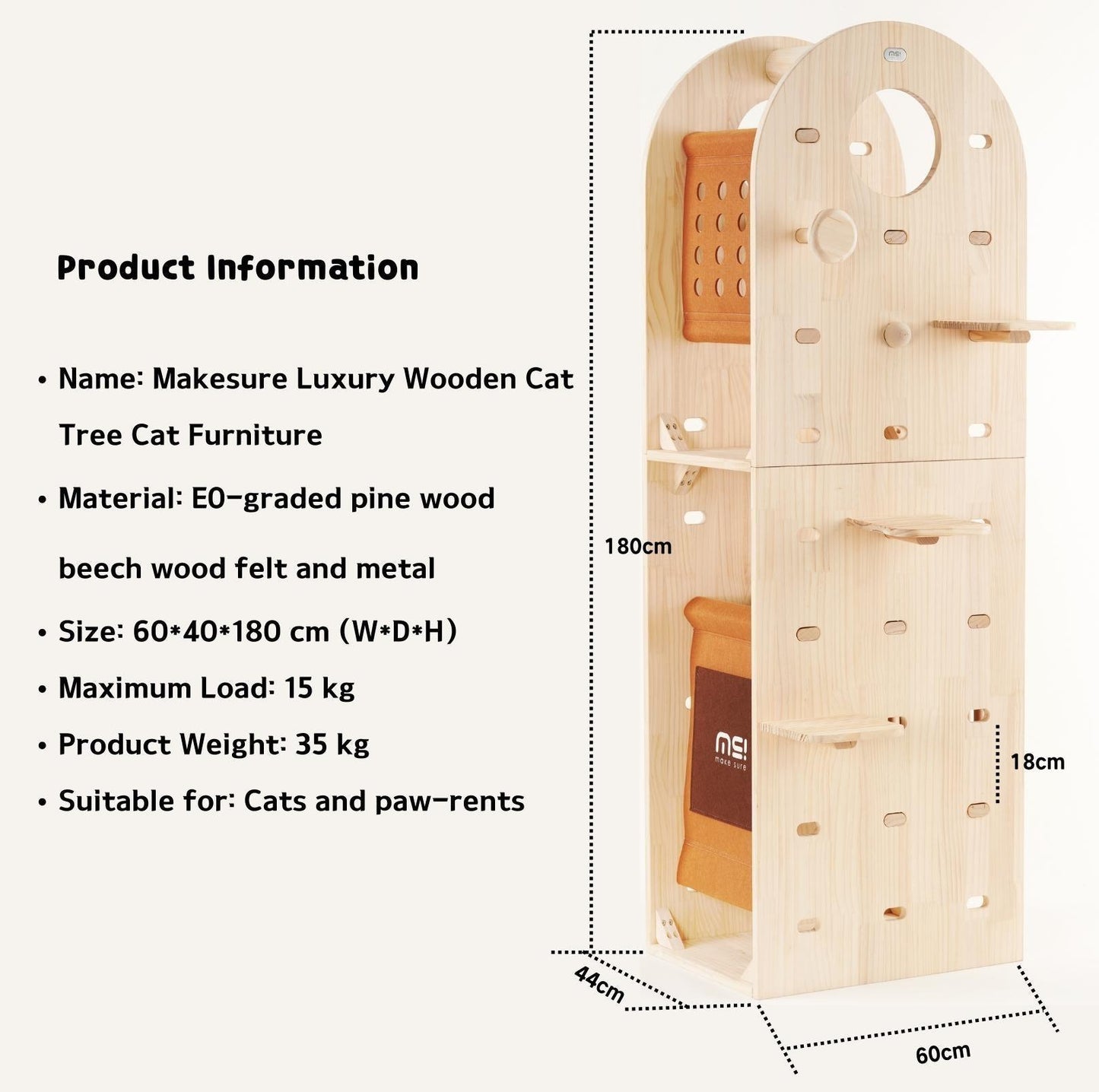 Makesure Luxury Wooden Cat Tree Cat Furniture - {{product.type}} - PawPawUp