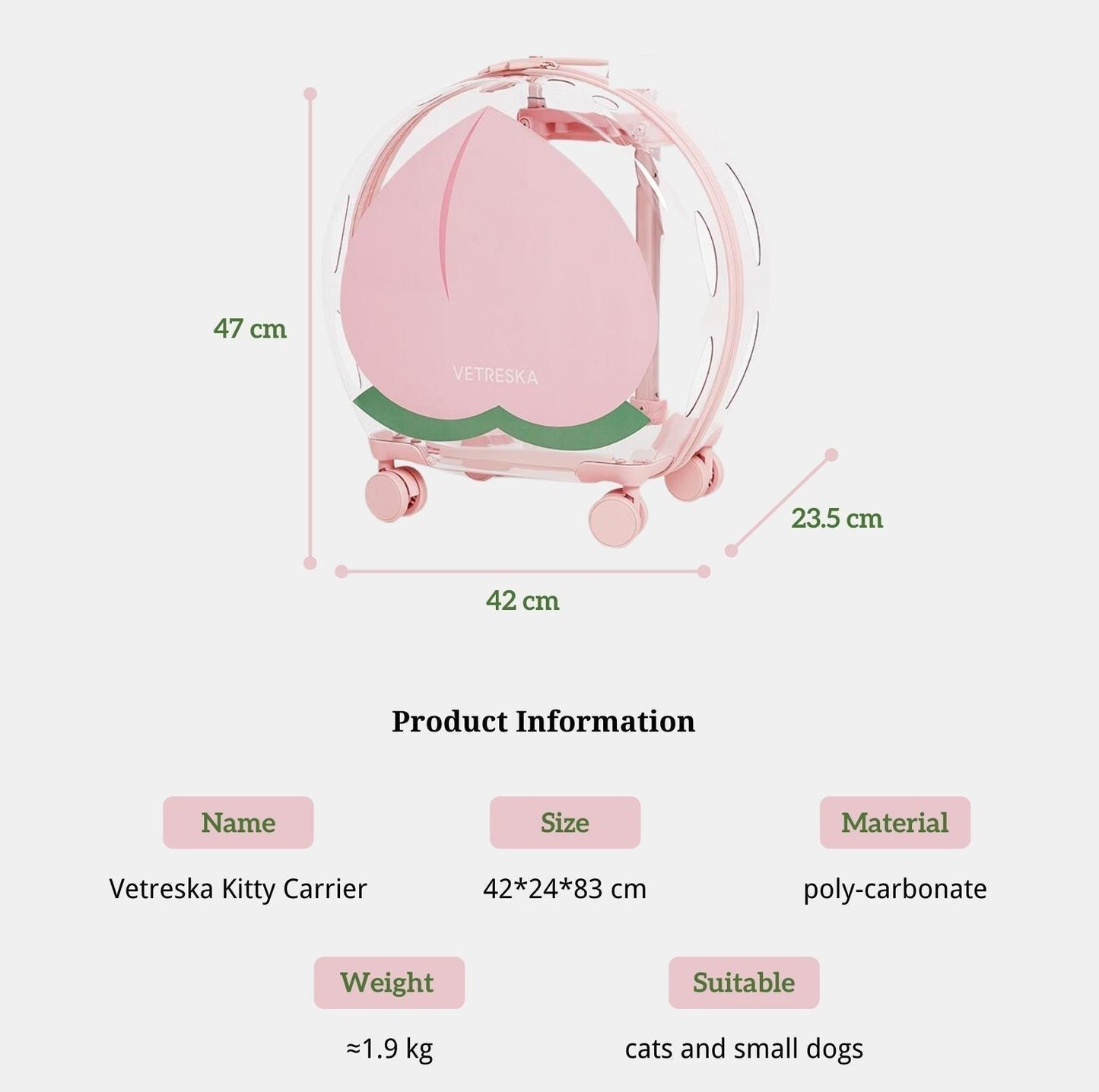 Vetreska Peach Luggage Cat Carrier Small Dog Carrier - {{product.type}} - PawPawUp