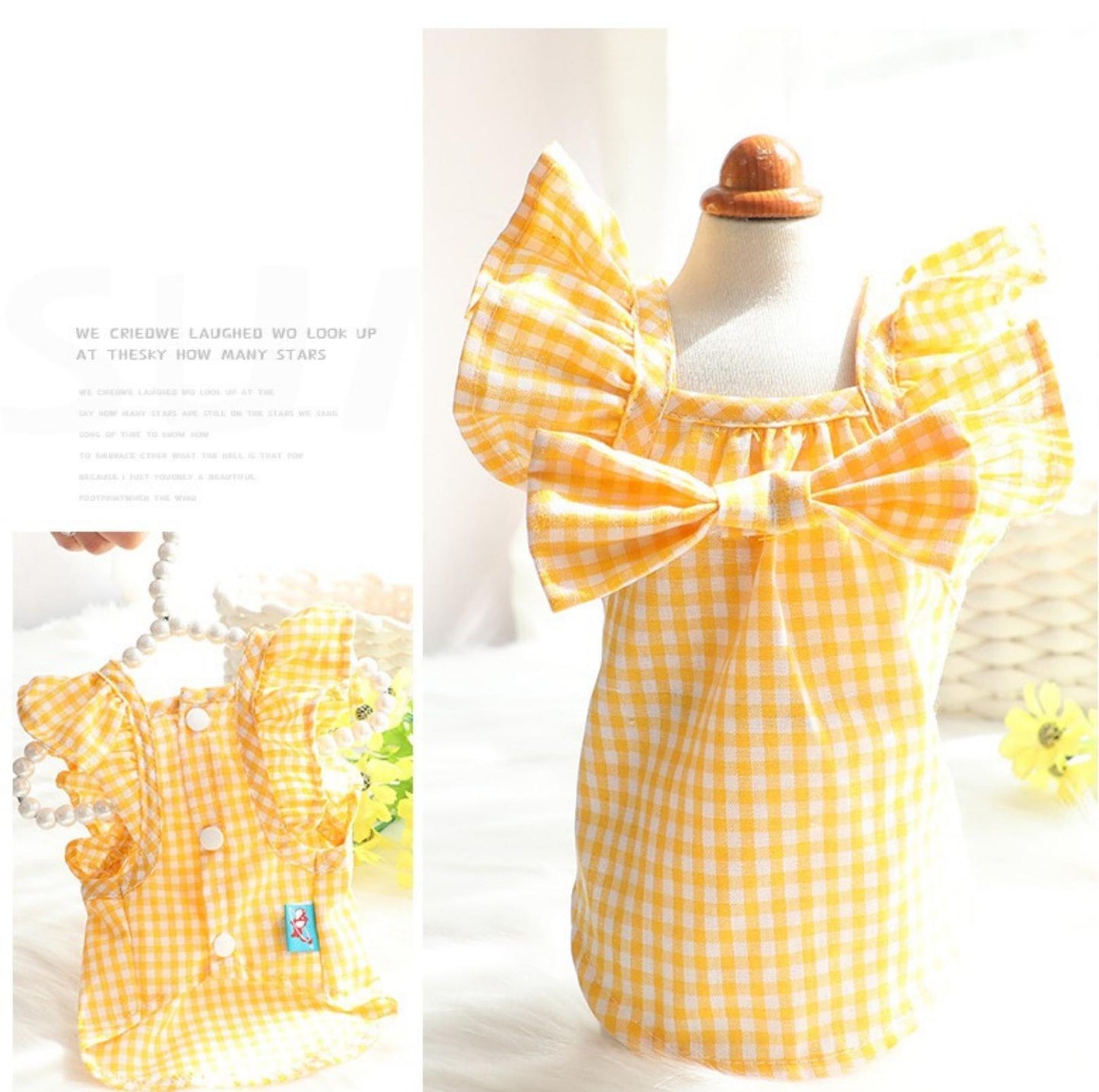 Pet Yellow Checkered Dress - {{product.type}} - PawPawUp