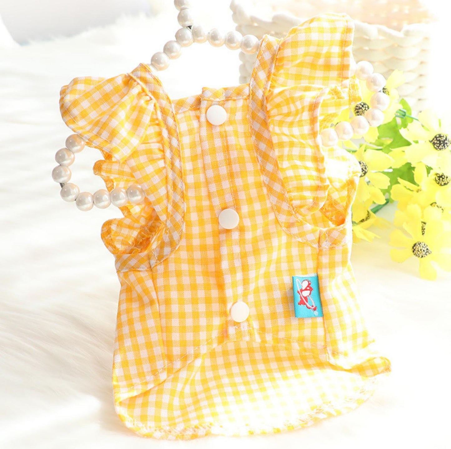 Pet Yellow Checkered Dress - {{product.type}} - PawPawUp