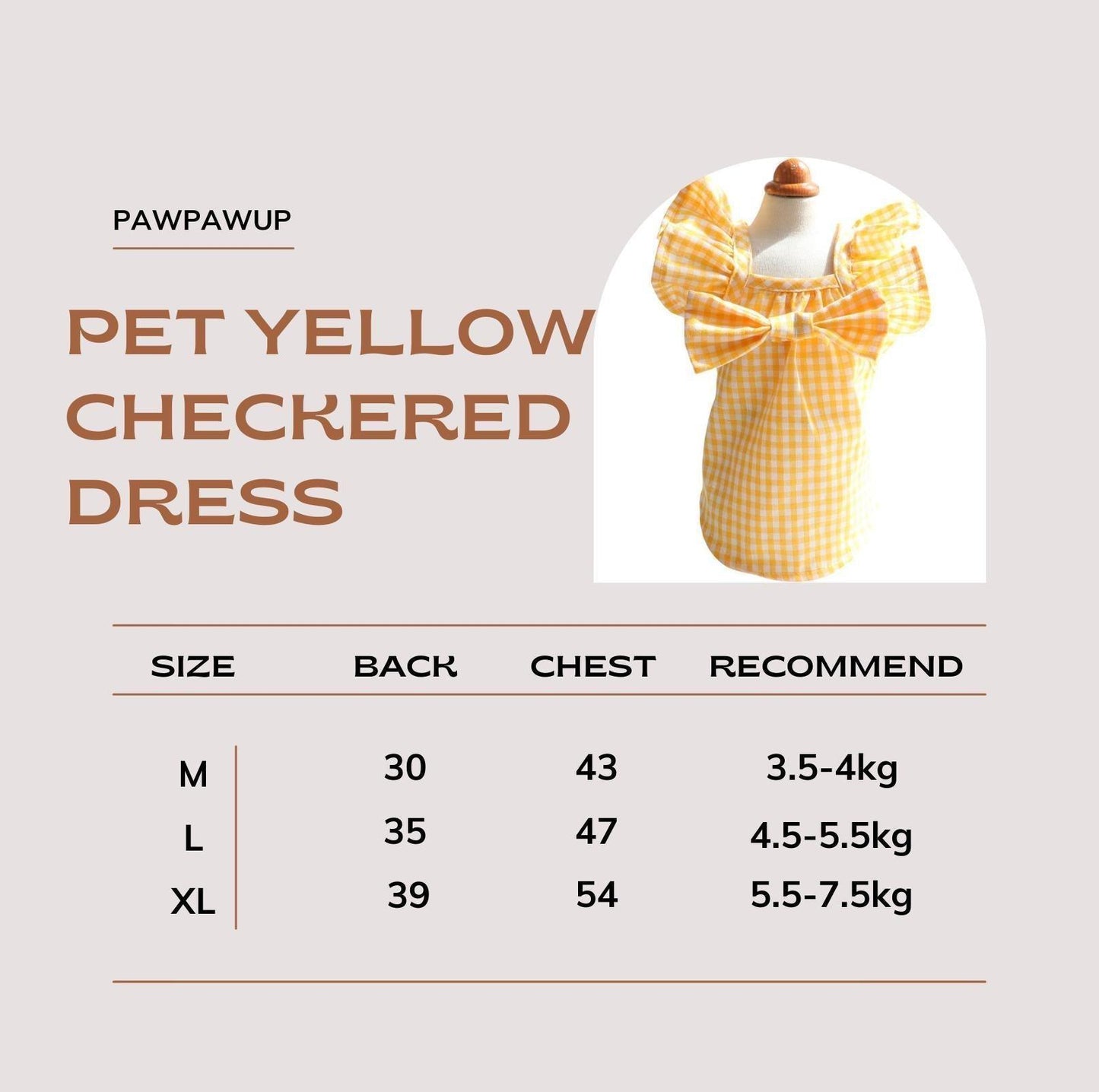 Pet Yellow Checkered Dress - {{product.type}} - PawPawUp