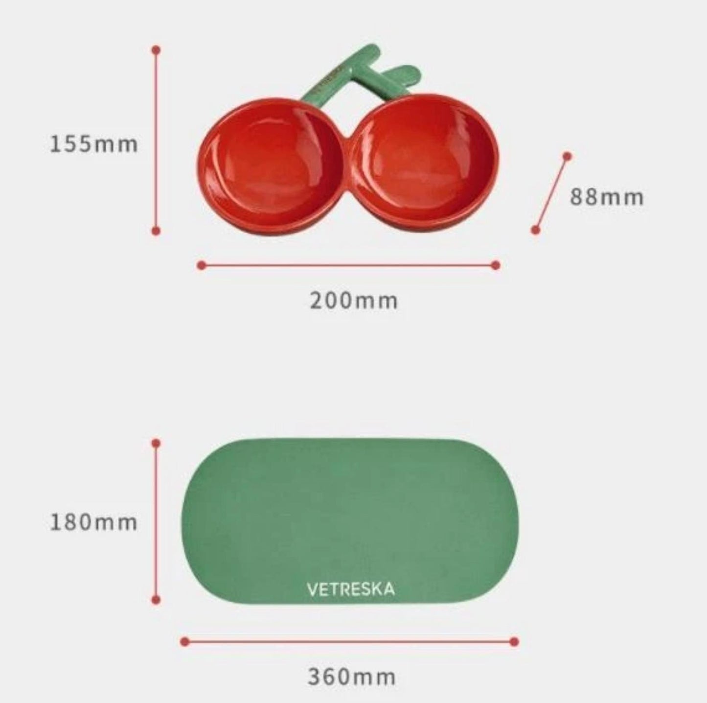 Vetreska Cherry Ceramic Cat Bowls Small Dog Bowls - {{product.type}} - PawPawUp