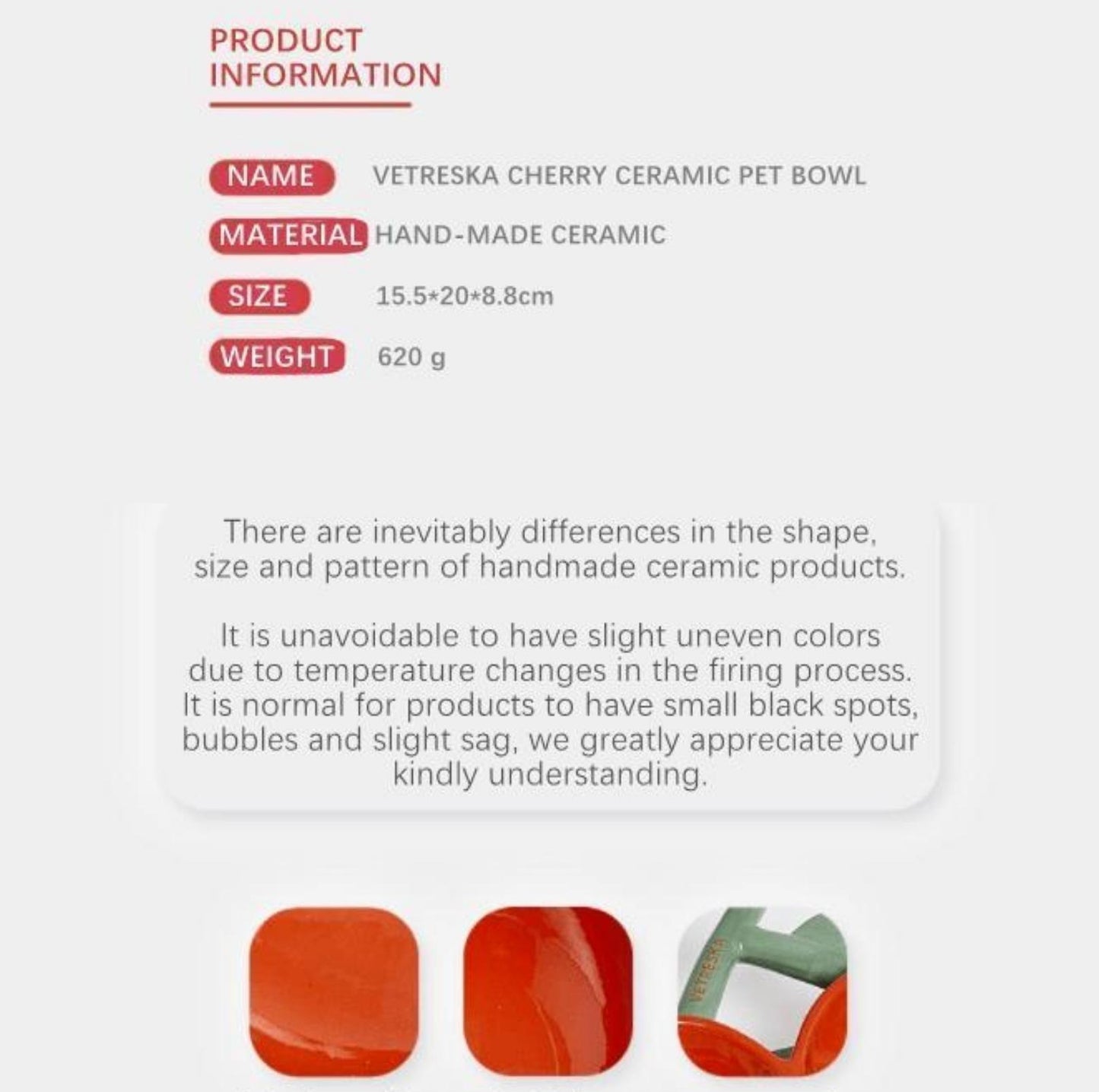 Vetreska Cherry Ceramic Cat Bowls Small Dog Bowls - {{product.type}} - PawPawUp