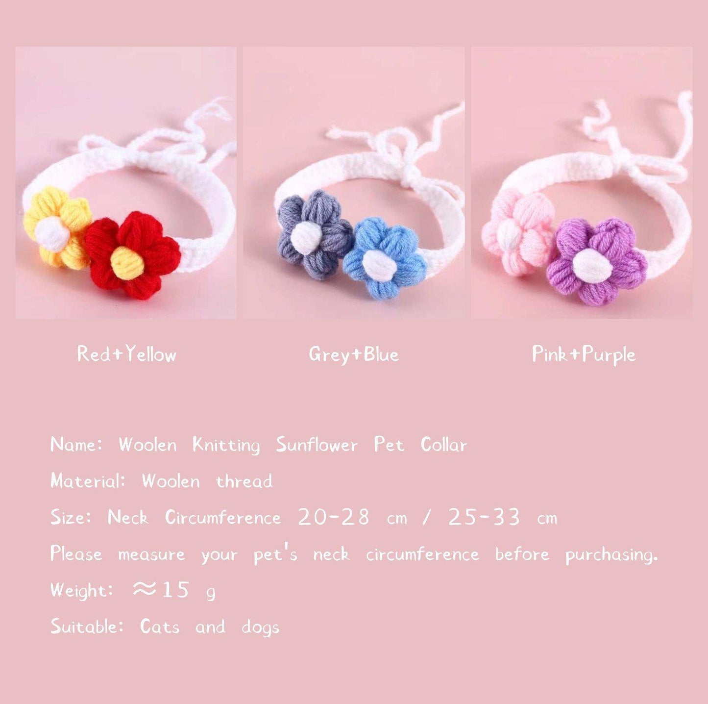 Woolen Knitting Sunflower Pet Collar - {{product.type}} - PawPawUp