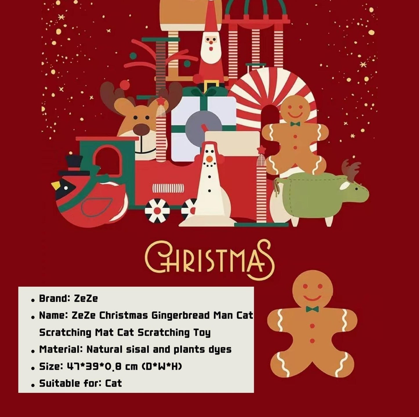 ZeZe Christmas Gingerbread Man Scratching Mat Cat Scratcher - {{product.type}} - PawPawUp