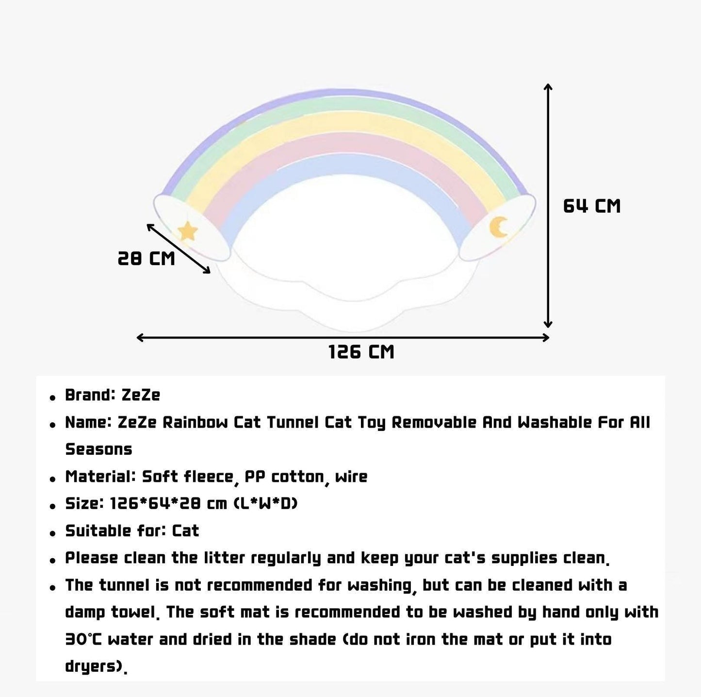 ZeZe Rainbow Tunnel Toys and Removable Cat Bed - {{product.type}} - PawPawUp