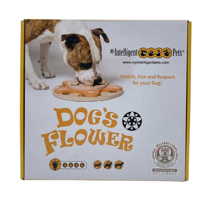 Interactive Wooden Dog Puzzle Toy – Flower Shape Slow Feeder & Treat Game