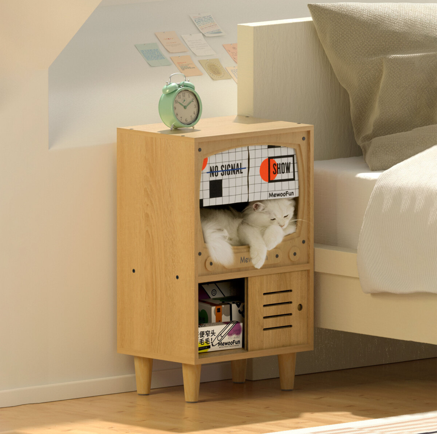 Wooden Retro TV Cat House & Storage Unit