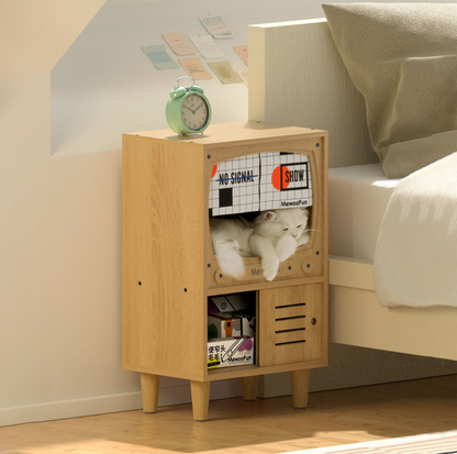 Wooden Retro TV Cat House & Storage Unit