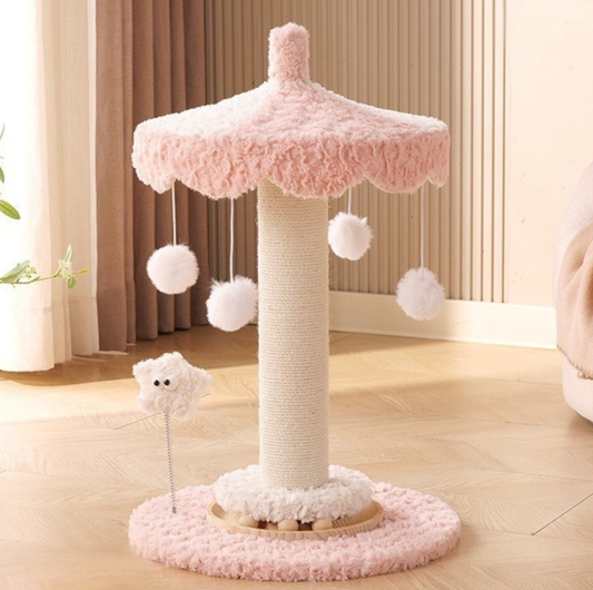 Carousel Cat Scratching Post with Rotating Top & Hanging Toys