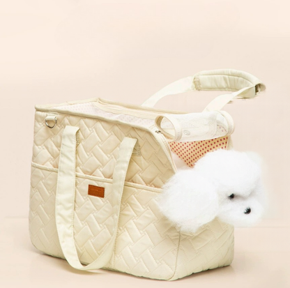 Quilted Side-Opening Pet Carrier Bag with Safety Tether