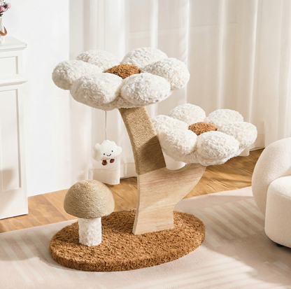 Flower Series Cat Tree – White Bloom (2 Platforms)