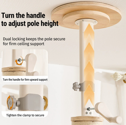 Adjustable Ceiling-Mounted Wooden Cat Tree - V01 (250-300cm)