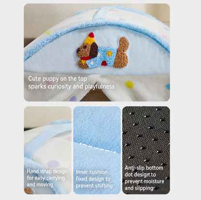 Door Curtain Tent Pet Bed with Double-Sided Mat