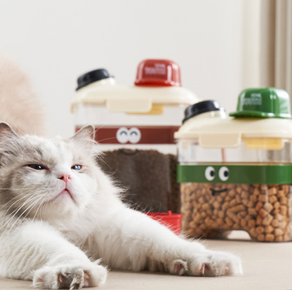 Large Cartoon-Style Sealed Pet Food Container with Measuring Cup - 3.6L